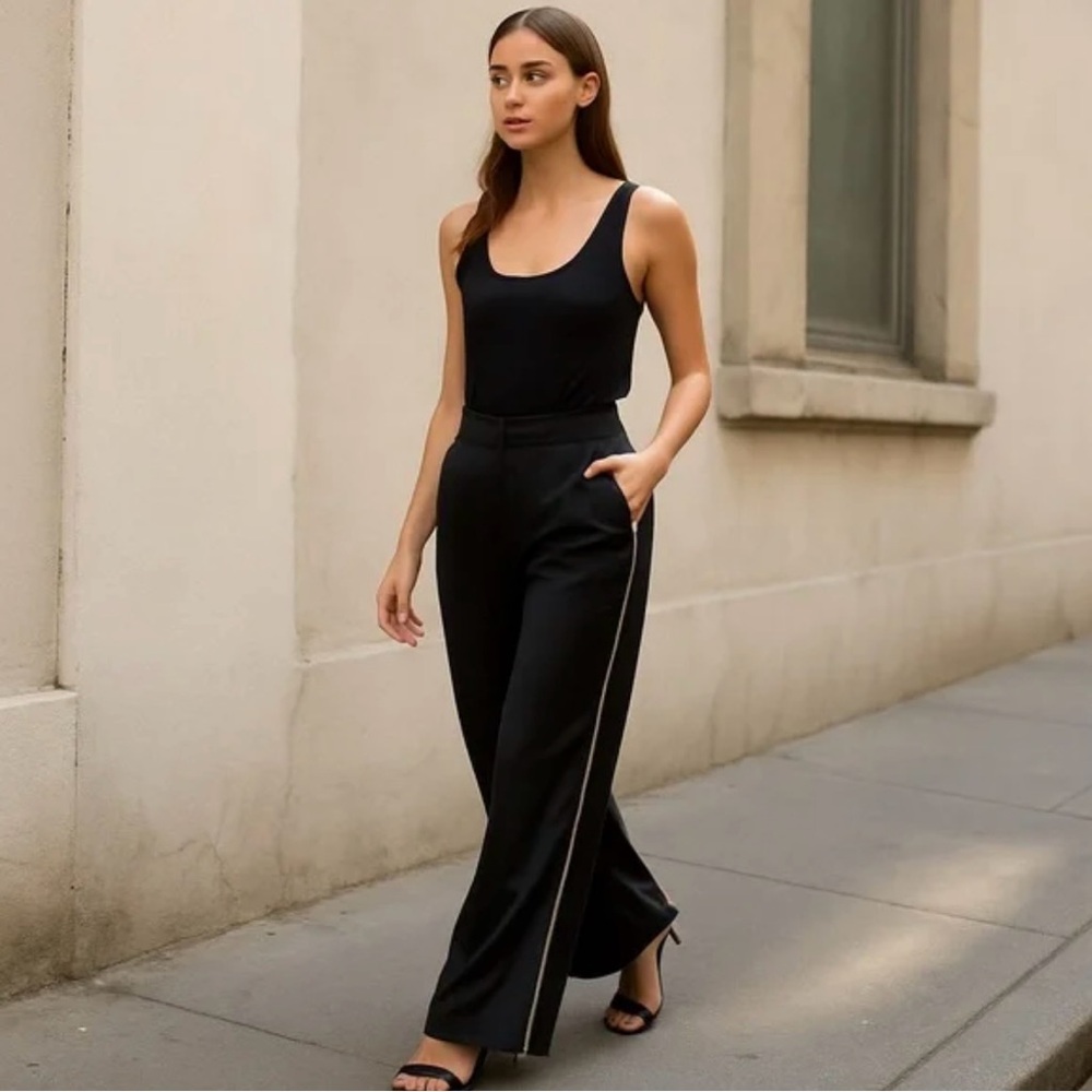 NWT Rachel Zoe Satin Mid- Rise Wide Leg Pants Sz 6